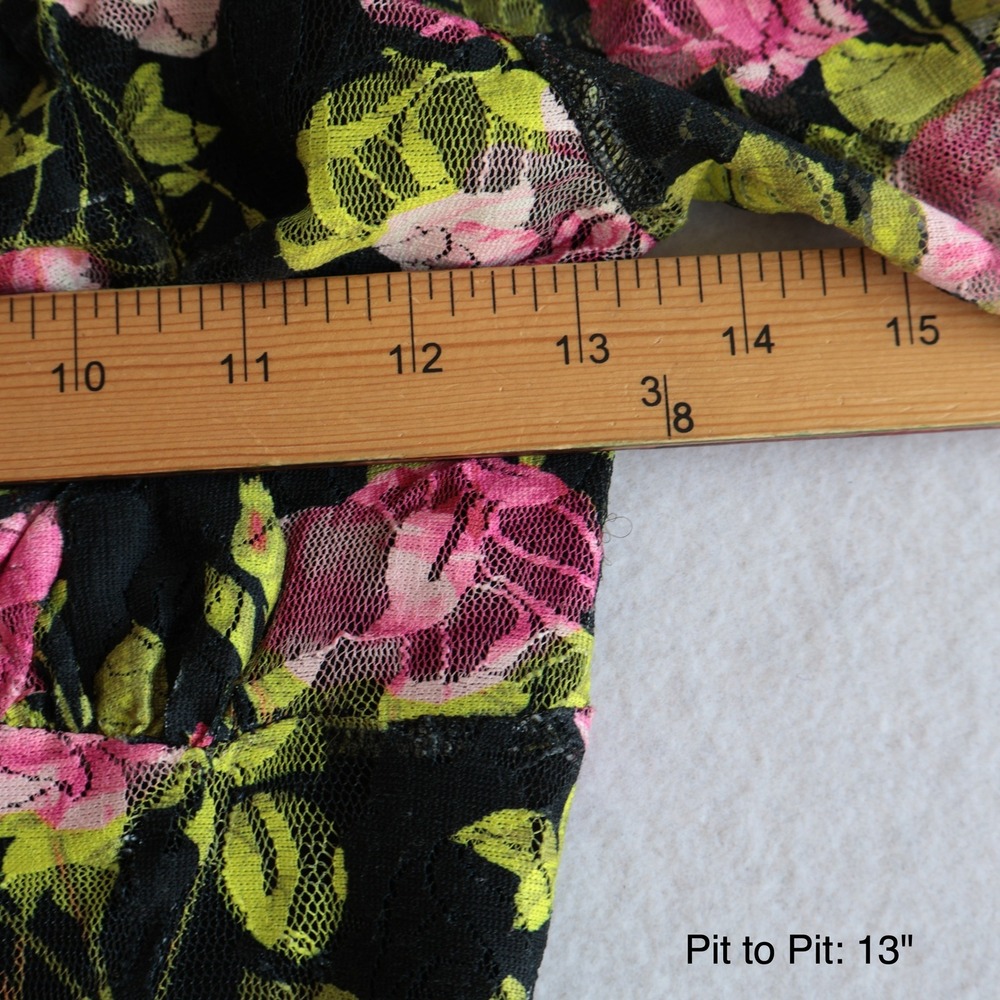 Betsey Johnson Pink Floral Lace Mini Dress Black Ruffle Milkmaid JN108350 Small - Picture 5 of 11
